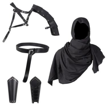 Imagem de Renaissance Black Knight Cosplay Cinto de Couro Meio Ombro Capa Cachecol Fivela Braçadeiras Acessórios Retrô Para Halloween Festival Renascentista, 5 peças Fantasia de Cavaleiro Medieval Masculino