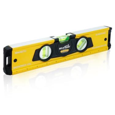 Imagem de MELOTOUGH Nível de torpedo magnético de 30,5 cm, nivelador pequeno, nível de alumínio com régua com escala métrica, bolhas de 45°/90°/180° (amarelo)