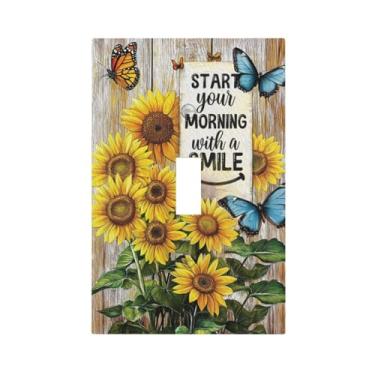 Imagem de JDAKHD Placa de cobertura para interruptor de luz, girassóis e borboletas vibrantes, 1 gangue, placa decorativa de parede, textura de madeira, interruptor único, interruptor de tomada, capa de placa