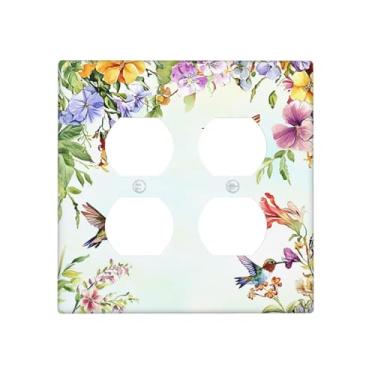 Imagem de JDAKHD Capas decorativas para beija-flores e arte floral em aquarela placa de parede dupla dupla dupla placa de parede tropical botânica pássaros placa elétrica para cozinha decoração de casa