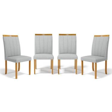 Imagem de Kit Com 4 Cadeiras Aurora Madeira Maciça Estofadas Para Mesa De Jantar Linho Cinza 407