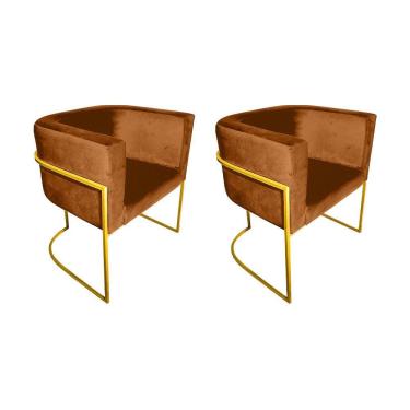 Imagem de Kit 2 Cadeiras De Jantar Premium Base De Ferro Dourada Veludo Terracota Laranja