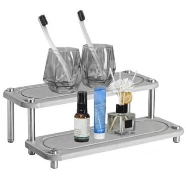 Imagem de Bandeja de pia de diatomita de 2 camadas, suporte de copo absorvente de água de secagem rápida, organizador que economiza espaço com base de metal