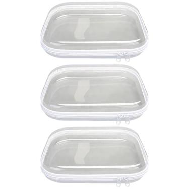 Imagem de Organizador de plástico com zíper 3 capas rígidas transparentes, sacos de armazenamento transparentes 25 x 20 x 5 cm / 9,8 x 7,9 x 2 polegadas, cosméticos, viagem, cozinha, mesa, quarto, organização