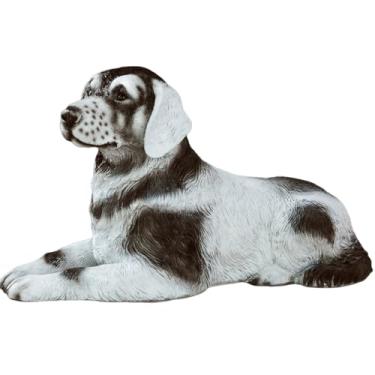 Imagem de POYUFRG Estátuas de cachorro de jardim, bonito pequeno Golden Retriever, coleções de resina ao ar livre estatuetas decoração para enfeites de pátio gramado quintal, cinza, 42 * 23,5 * 25 cm