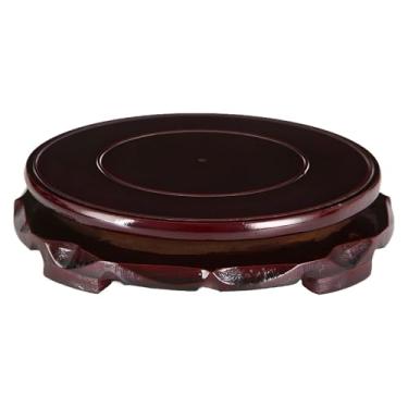 Imagem de Suporte artístico de madeira esculpida para exibição, grão de madeira escura, base decorativa redonda de 18 cm, suporte pequeno para placas ou arte