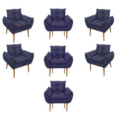 Imagem de Kit 07 Poltronas Decorativas Opala Retro Consultório Cor:azul Marinho