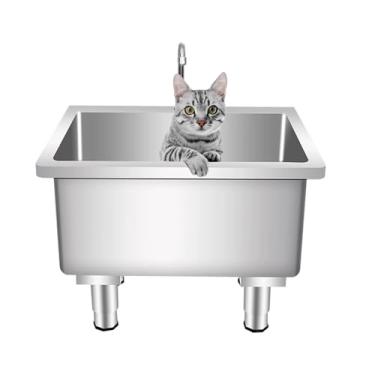 Imagem de CFMAIF Estação de limpeza de cães de estimação de aço inoxidável, banheira para animais de estimação médios e pequenos, pia de lavagem de cachorro para casa (100 cm/39,3 pol.)