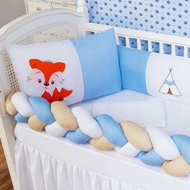 Imagem de Kit Protetor Berço Padrão Americano Raposa Menino Azul 6 Pçs - L2m