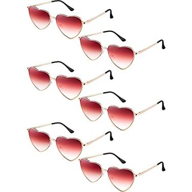 Imagem de Frienda 6 pares de óculos de sol em forma de coração vintage armação de coração multicolorida de metal retrô para o verão (vermelho escuro)