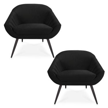 Imagem de Kit 02 Poltronas Giovana Veludo Pés Palito De Ferro Preto