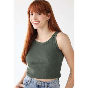 Imagem de Cropped Regata Feminina Canelada Ribana Premium - Levosch, Verde milit