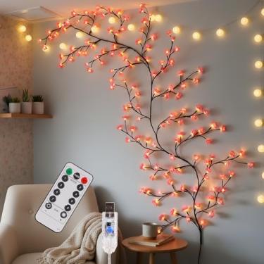 Imagem de NXUEBDU Luzes de árvore de Natal rosa 2,3 m | Árvore de cerejeira rosa com 144 LEDs | Alimentado por USB, controle remoto | Decoração interna exclusiva para quarto de meninas, casa, casamento