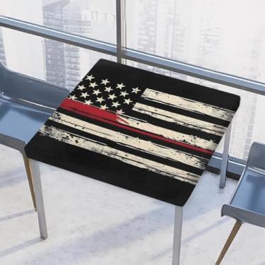 Imagem de hongjinglin Toalha de mesa quadrada para uso externo com borda elástica, capa de mesa quadrada limpável, bandeira retrô, toalha de mesa americana para ambientes externos, ambientes internos, pátio