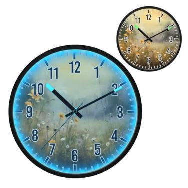 Imagem de Blueangle Relógio de parede LED que brilha no escuro e ativado por voz, silencioso design de flores silvestres coloridas de 30,5 cm, funciona a bateria para decoração de quarto e sala de estar (335)