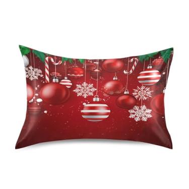 Imagem de SEHANY Capas de almofada de seda de bola de Natal para cabelo e pele, capas de almofada de cetim respiráveis macias e refrescantes com fecho de envelope, tamanho Queen (50,8 x 76,2 cm)