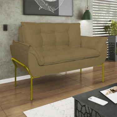 Imagem de Poltrona Sofá Luxo Base Metal Dourado Recepção Escritório Capuccino