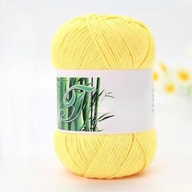 Imagem de Bola de fio de fibra de bambu de três fios, fio macio adequado para projetos de tecelagem e crochê, fazer cachecóis, suéteres (amarelo frango)