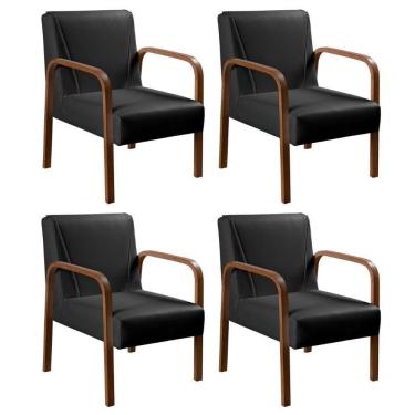 Imagem de Kit 4 Poltronas Anita Moderna Decorativa Braço Madeira Corino Preto 200