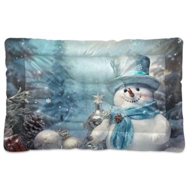 Imagem de Blueangle Cama para cães pequenos com boneco de neve de Natal, ultramacia, confortável, retangular para animais de estimação, 61 x 45 cm (32)