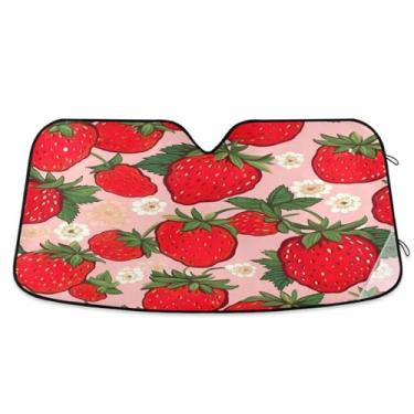 Imagem de ATTX Para-brisa de carro padrão morango 139.7 cm x 70.1 cm escudo solar universal com proteção UV, persiana de janela frontal automática dobrável para caminhões Sedans SUVs #63