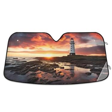 Imagem de ATTX Para-brisa de carro Sunset Lighthouse 139.7 cm x 70.1 cm Protetor solar universal com proteção UV, persiana de janela frontal automática dobrável para caminhões Sedans SUVs #531