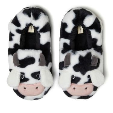 Imagem de Dearfoams Pantufa unissex para adultos, presente de Natal, Natal, Papai Noel, Rena, Pelúcia, Pelúcia, Espuma de Memória, Vaca adulta, 13-14 Women/11-12 Men