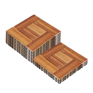 Imagem de Pacote de 11 azulejos de madeira de lei, telhas de deck de madeira carbonizada ao ar livre sistema de intertravamento cortável sistema de drenagem antiderrapante pátio varanda terraço telha 1m² C