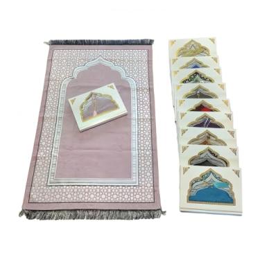 Imagem de WABIWABI@HOME Conjunto de presente Ramadã e Eid – Tapete de oração islâmica com contas Tasbih, tapete de oração premium em saco ou caixa de presente, ideal para homens e mulheres muçulmanos (rosa