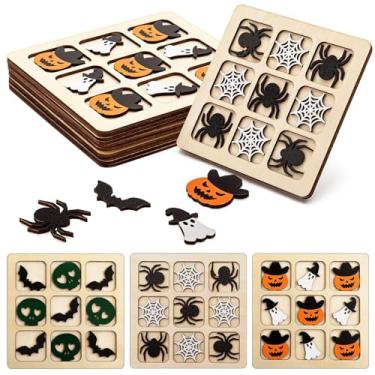 Imagem de Meooeck 6 Sets Halloween Wooden Tic Tac Toe Game, Party Favors, Mini Chess Board Table Party Game, Gift for Relative and Family, Classical Family Tic Tac Toe Educational Toy