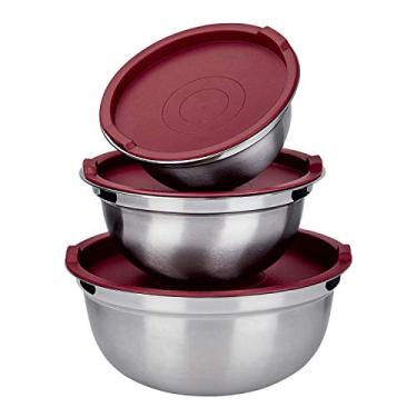 Imagem de Conjunto German Bowl Inox Com Tampa Pratica 3 peças. Vermelho, Euro Home