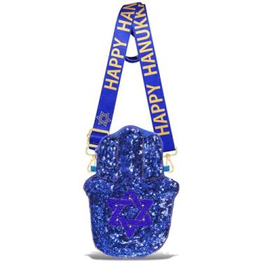 Imagem de CEALXHENY Bolsa feminina Hanukkah com contas estrela de David Menorah Dreidel bolsa de ombro transversal Hanukkah acessórios roupas, Azul, branco, Estilo H