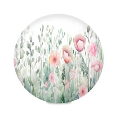 Imagem de xigua Jogo americano redondo de plantas verdes aquarela, conjunto de 1 para mesa de jantar, tapetes de mesa antiderrapantes laváveis e resistentes ao calor para decoração de festa, cozinha, jantar