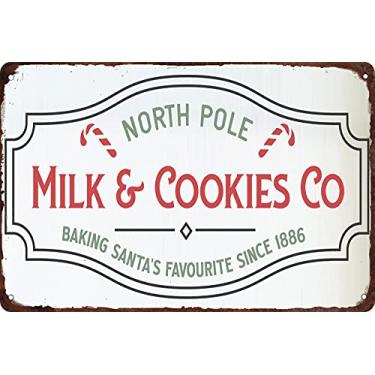 Imagem de Tvdegse North Pole Milk and Cookies Co Baking Santa's Favorite Metal Vintage Tin Sign Retro Wall Decoration for Cafe Bars Restaurants Man Cave Home Retro Plate Metal Plate 20 x 30 cm