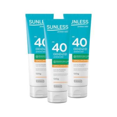Imagem de Kit 3x Protetor Solar Sunless 120g Fps40 Hipoalergenico - Farmax