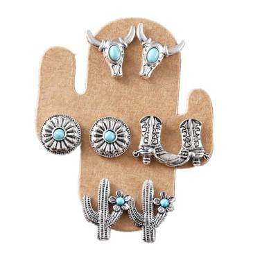Imagem de Conjunto de brincos de caubói turquesa ocidental para mulheres, cowgirl country cowgirl, chapéu de bota pendurado, joia de declaração ocidental, Zinco, Sem pedra preciosa