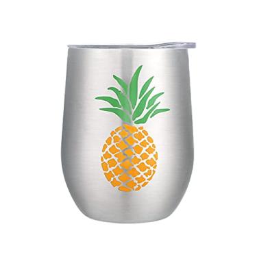 Imagem de Life's Easy Copo de vinho inoxidável com tampa - copo de vinho de 340 g - copo de vinho isolado a vácuo para viagem com tampa - copo de vinho de viagem - aço inoxidável 18/8 - conjunto de 1 - abacaxi