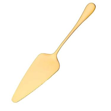 Imagem de Espátula para Bolo e Torta em Aço Inox Dourado com Lâmina Serrilhada, Utensílio Gourmet para Servir Sobremesas