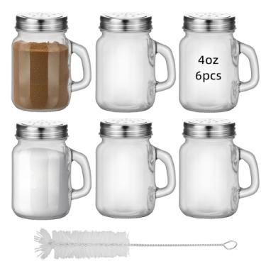 Imagem de 6 peças de garrafa de tempero de vidro transparente de 118 ml, saleiro, garrafas de tempero domésticas, saleiro e pimenteiro, pote de tempero multiuso para temperos, saleiro, recipiente de pimenta (6)