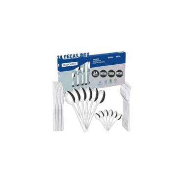 Imagem de Jogo de Faqueiro 24 Peças em Aço Inox, Inclui 6 Facas, 6 Garfos, 6 Colheres de Mesa, 6 Colheres de Sobremesa, Design Moderno