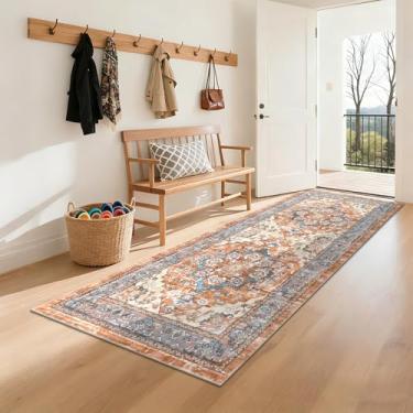 Imagem de Bsmathom Tapete de corredor lavável 7,5 x 15,5 cm, floral, antiderrapante, boêmio, com fundo de borracha, tapete envelhecido de lã sintética para cozinha, lavanderia, quarto, entrada