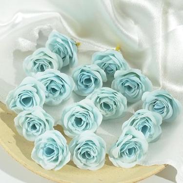 Imagem de Cabeças de rosas artificiais feitas à mão, rosas de seda sintética para decoração de casamento, enfeites de caixa de presente, acessórios de roupas (azul)