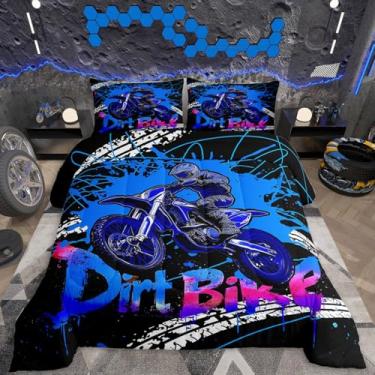 Imagem de Feelyou Jogo de cama infantil de corrida de motocross, tamanho solteiro, esportes radicais, motocross, ultramacio, com estampa de pneu, para decoração de quarto
