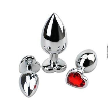 Imagem de Plug Anal de Luxo em Aço Inoxidável, Formato Cônico, Detalhe de Pedra em Coração, 7cm x 2,8cm