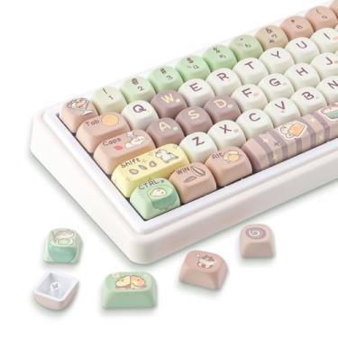 Imagem de Tsungup Teclas PBT, lindas teclas MOA Mouse chá da tarde, 130 teclas cinza e verde, conjunto de teclas personalizadas de sublimação de tinta para teclado mecânico Cherry Gateron MX Swithes