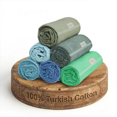 Imagem de Goqan Toalhas de praia turcas grandes pacote com 6 99 x 181 cm, cobertores de praia grandes, 100% algodão sem areia, conjunto de toalhas de secagem rápida, essenciais de piscina para a família em