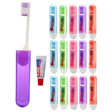 Imagem de KUGUAN Conjunto de escovas de dentes portátil dobrável com mini pasta de dentes macia para viagens, viagens de negócios, acampamento, atividades ao ar livre (15 peças)