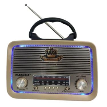 Imagem de Rádio Retrô Vintage AM FM Bluetooth USB Pen Drive Recarregável + Pilha Bivolt Lanterna Alça Portátil (Preta)