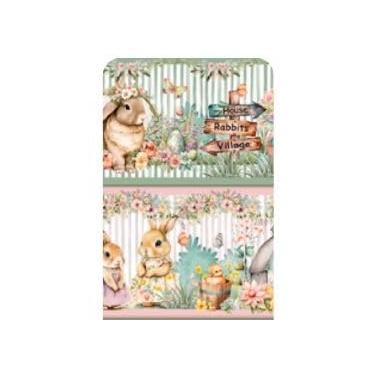 Imagem de Tecido Tricoline Digital Barrado Páscoa Coelhos e flores 55 x 150 cm