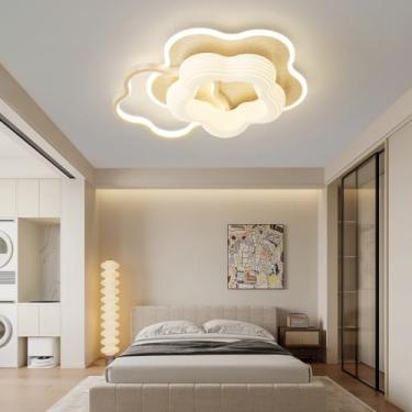 Imagem de Luminária de teto LED moderna com controle remoto, estilo creme, criativa, para sala de jantar, 60W, madeira, modelo Atenas, dimerizável, design floral, ideal para decoração de quarto, sala